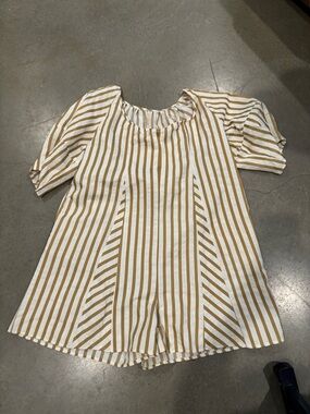 Amazon Essentials White and Tan Striped Short Sleeve Romper